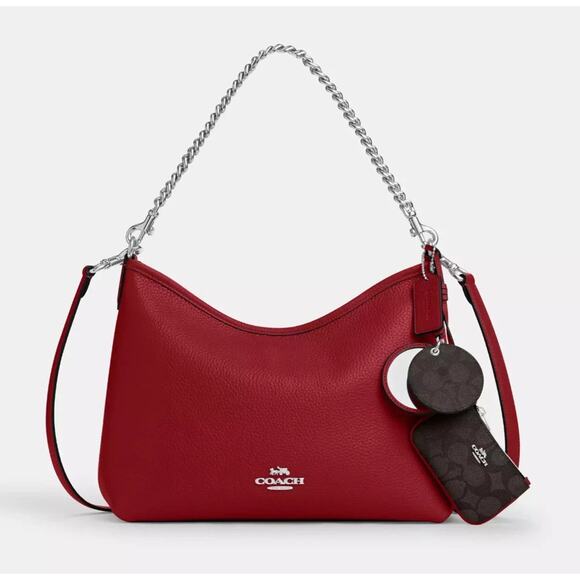 Coach CBI94 Laurel Shoulder Bag Mirror Charm and Pouch Dark Cardinal/Walnut - Picture 1 of 12